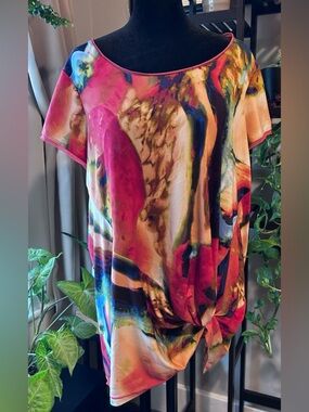Simply Vera Vera Wang Women's Multicolor Abstract Knot-Front Top